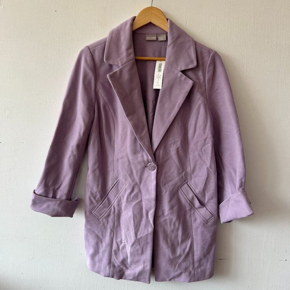 Chicos‎ Knit Plush Single Button Jacket Womens 8 Lilac Fog NWT Chicos 1